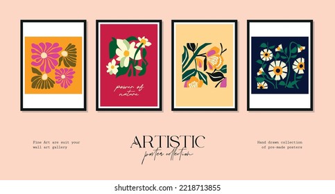 Vector illustration set of botanical printable posters. Art for for postcards, wall art, banner, background.	