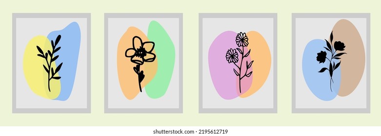 Ilustración vectorial. Conjunto de vectores botánicos de arte mural. Resumen de la forma de la imagen del follaje con varios jarrones. Conjunto de vectores botánicos de arte mural. Resumen Diseño de plantas para impresión, cubierta, papel pintado