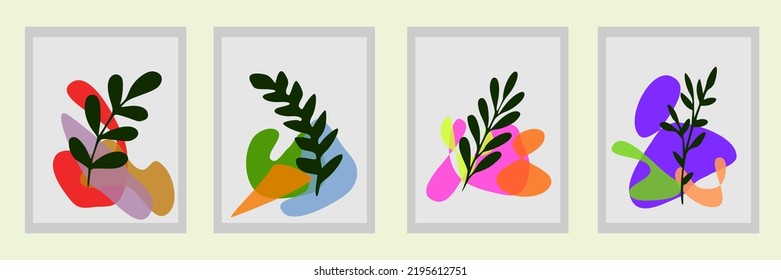 Vector illustration. Set of botanical wall art vectors. Abstract shape foliage art image with various vases. Set of botanical wall art vectors. Abstract Plant Art designs for print, cover, wallpaper e