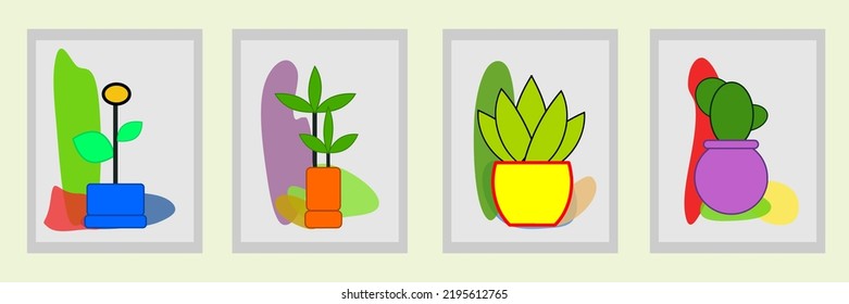 Vector illustration. Set of botanical wall art vectors. Abstract shape foliage art image with various vases. Set of botanical wall art vectors. Abstract Plant Art designs for print, cover, wallpaper e