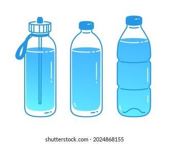 Ilustración vectorial de botellas de agua. Icono minimalista aislado en fondo blanco.