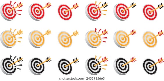 Vector illustration set of bow and arrow, target, jackpot, and winning target