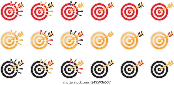 Vector illustration set of bow and arrow, target, jackpot, and winning target