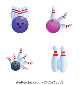 Vector illustration set of bowling pins and balls isolated on a white background, perfect for leisure and sports designs