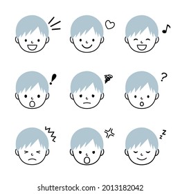 Vector illustration set of boy facial expression icons