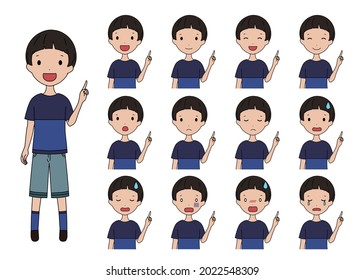 Vector illustration set of a boy pointing with a finger to guide