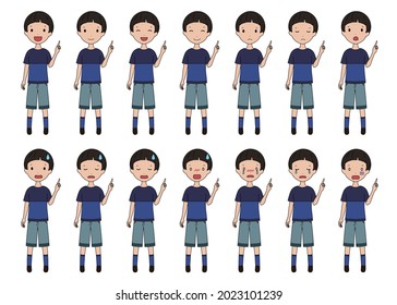 Vector illustration set of a boy pointing with a finger to guide