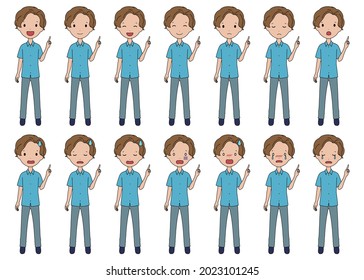 Vector illustration set of a boy pointing with a finger to guide