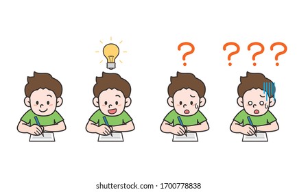 vector illustration set of a boy taking a test