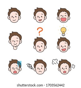 vector illustration set of boy's face expression 