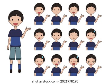 Vector illustration set of boys pointing and guiding by hand