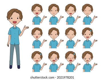 Vector illustration set of boys pointing and guiding by hand
