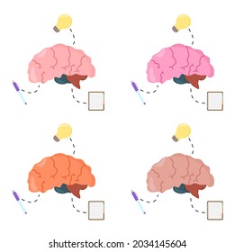 Vector illustration set of a brain thinking of an idea and innovation, suitable for advertising health and education products