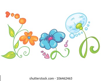 Vector illustration - set of bright and colorful flowers icons on white background
