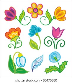 Vector illustration - set of bright and colorful flowers icons