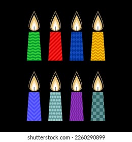 Vector illustration. Set of bright and festive candles for design.