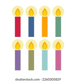 Vector illustration. Set of bright and festive candles for design.