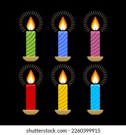 Vector illustration. Set of bright and festive candles for design.