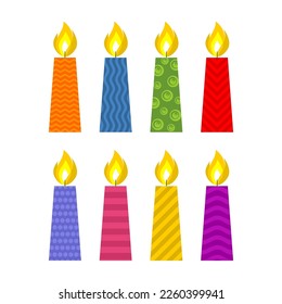 Vector illustration. Set of bright and festive candles for design.