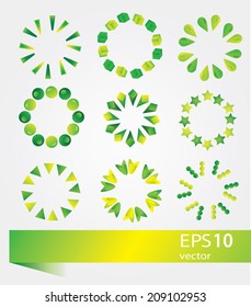 Vector illustration set of bright green icons for design and sites