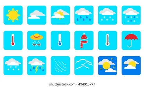 vector illustration set of bright icons weather rainy sunny temperature and other icons in flat design