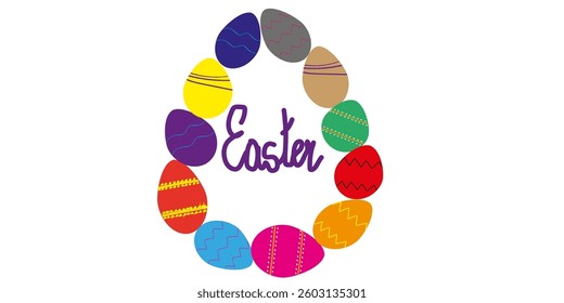 Vector illustration. Set of bright multicoloured, black Easter eggs with drawings. For decorating websites, clipart, postcards.PNG
