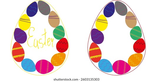 Vector illustration. Set of bright multicoloured, black Easter eggs with drawings. For decorating websites, clipart, postcards.PNG
