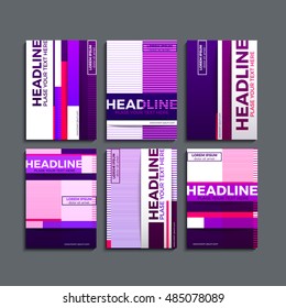Vector illustration of a set of brochures. Cover design of geometric shapes. Rectangles purple.