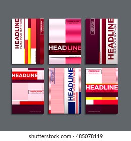 Vector illustration of a set of brochures. Cover design of geometric shapes. Rectangles red.