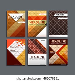 Vector illustration of a set of brochures. Cover design of geometric shapes. The triangles of yellow and brown.