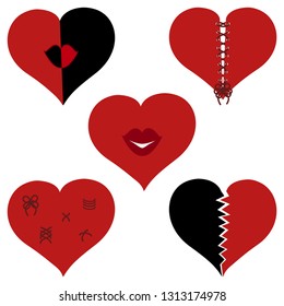 Vector illustration of a set of broken hearts. Valentines day theme.