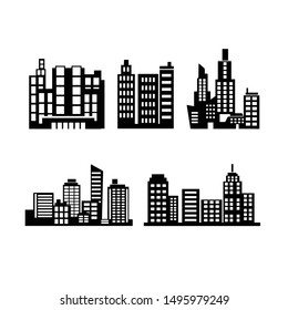 Vector illustration set of building silhouette. Isolated on white background.