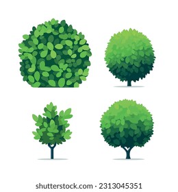 Vector illustration set of bushes in a flat design, minimalism style. Gardening guides, park signage, or nature-themed graphic design projects