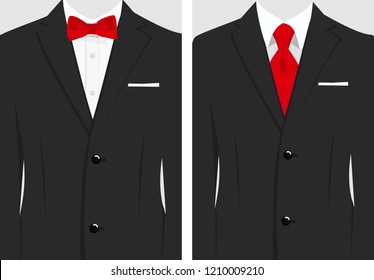 Vector illustration of set of business card templates with suit and tuxedo and place for text for you