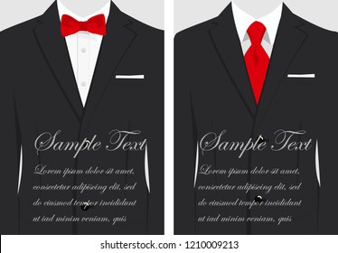 Vector illustration of set of business card templates with suit and tuxedo and place for text for you