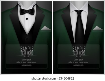 Vector illustration of Set of business card templates with suit and tuxedo and place for text for you