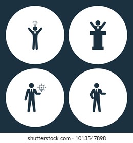 Vector Illustration Set Business Icons. Elements of Idea, Speaker man, Idea and Businessman icon on white background
