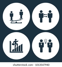 Vector Illustration Set Business Icons. Elements of Libra, Business communication, Career growth graph and Businessman meeting icon on white background