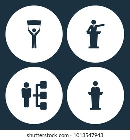 Vector Illustration Set Business Icons. Elements of Businessman with poster, Company structure and Speaker man icon on white background