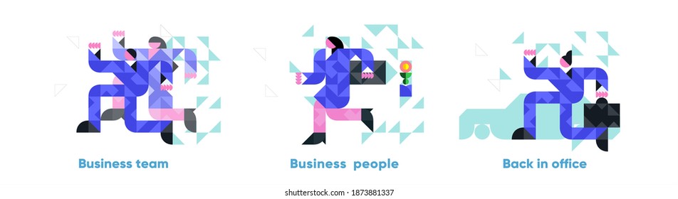 Vector illustration. Set of business icons, team, businesswoman, Manager with a case. Abstract, background patterns, triangular mosaics, stylized polygonal images, geometric backgrounds, large width.