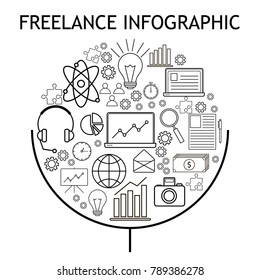 Vector illustration set of business icons. Freelance infographic.