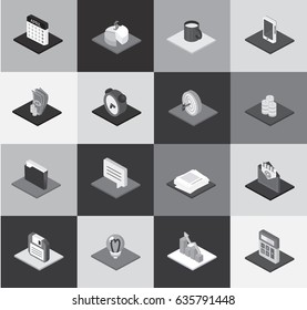 Ilustración vectorial. Conjunto de iconos planos isométricos de la empresa