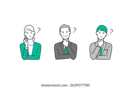 Vector Illustration Set of Business People with Worried and Troubled Facial Expressions