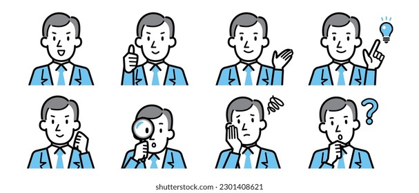 Vector illustration set of a businessman with various expressions and poses