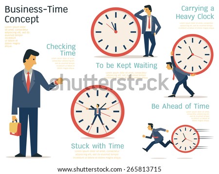 Vector illustration set of businessman in various character with time concept. Flat design. 