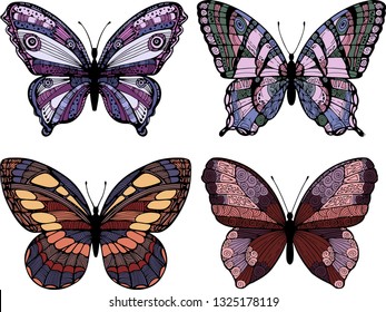 Vector illustration of set butterflies