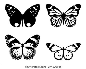 Vector Illustration Set Butterflies Silhouettes Isolated Stock Vector ...