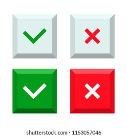 Vector illustration of set of buttons of cross and check mark
