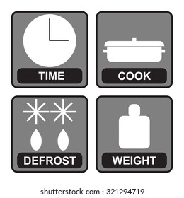 Vector illustration of set of buttons for microwave.