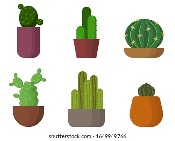 Vector illustration set of cactus. Flat illustrations isolated on white background.